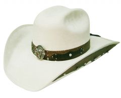 Modestone ''Felt Feel'' Cowboy Hat Leather-Like Appliques Rhinestones White