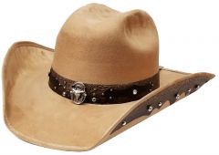 Modestone ''Felt Feel'' Cowboy Hat Leather-Like Appliques Rhinestones Beige