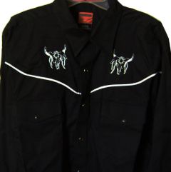 Modestone Men's Embroidered Long Sleeve Shirt Native Bull Skull Xl Black