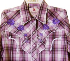 Modestone Women's Embroidered Long Sleeve Shirt Floral Filigree S Purple