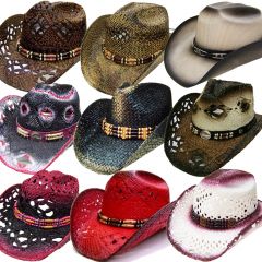 Modestone 24 Pcs Top Selling Combo Pack Straw Cowboy Hats Assorted Sizes/Colors