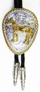 Modestone Men's Bolo With Gold Rope Edge & Standing Horse O/S Silver
