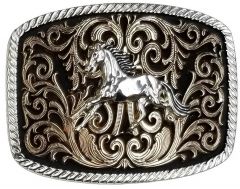 Modestone Nickel Silver Trophy Belt Buckle Galloping Horse 4 1/4'' x 3 1/2''