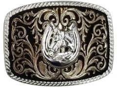Modestone Nickel Silver Trophy Belt Buckle Horse Horseshoe 4 1/4'' x 3 1/2''