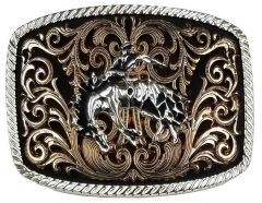 Modestone Nickel Silver Belt Buckle Bronco Busting Cowboy 4 1/4'' x 3 1/2''