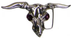 Modestone Men's Bull Skull Belt Buckle With Purple Eyes O/S Silver
