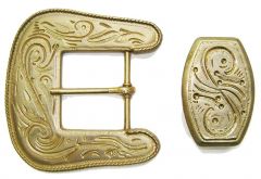 Modestone Men's 2 Pcs Belt Buckle & Loop O/S Gold