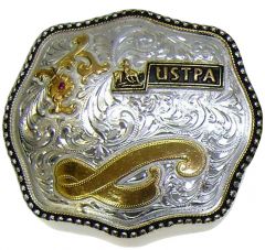 Modestone Men's Ruby-Like Stone Belt Buckle USTPA Cowboy Penning Cow O/S Silver