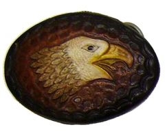 Modestone Men's Hand Painted & Tooled Genuine Leather Eagle Head Belt Buckle O/S