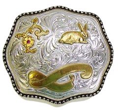 Modestone Men's Wild Hare With Ruby-Like Stone Trophy Belt Buckle O/S Silver