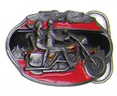 Modestone Men's Skull Rider & Rider Chick On Motorcycle Belt Buckle O/S Silver