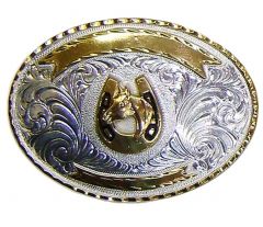 Modestone Men's Trophy Belt Buckle Horseshoe Horse Head Nickel Silver O/S Silver