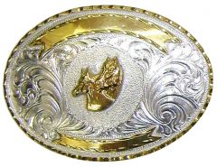 Modestone Men's Double Horse Head Filigree Belt Buckle Nickel Silver O/S Silver