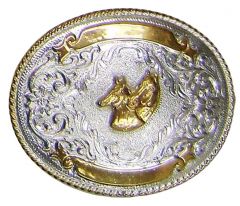 Modestone Men's Double Horse Head Filigree Belt Buckle Nickel Silver O/S Silver