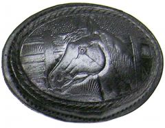 Modestone Men's Genuine Leather Hand Tooled Horse Head Belt Buckle O/S Black