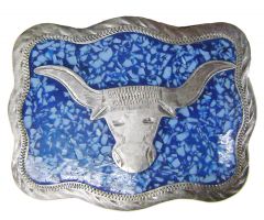 Modestone Longhorn Bull Western Trophy Belt Buckle 1 1/2'' Width Silver Blue
