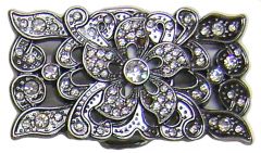 Modestone Metal Alloy Diamond Cut Stones Floral Filigree Buckle O/S Silver