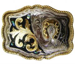 Modestone Trophy Belt Buckle Horseshoe Abalone Mother of Pearl Nickel Silver