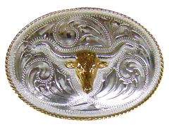 Modestone Men's Longhorn Bull Head Filigree Nickel Silver O/S Silver