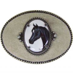 Modestone Artistic Impressions Arabian Horse Porcelain Suede Belt Buckle Grey