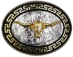 Modestone Nickel Silver Charro Belt Buckle Longhorn Bull 4 1/4'' X 3 1/4''