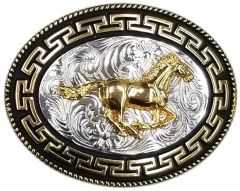 Modestone Nickel Silver Charro Belt Buckle Galloping Horse 4 1/4'' X 3 1/4''