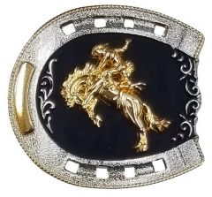 Modestone Metal Alloy Belt Buckle Horseshoe Bronco Busting Cowboy 3 1/4'' x 3''