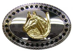 Modestone Metal Mirror Finish Belt Buckle Horseshoe Horse 4'' x 2 3/4'' Silver