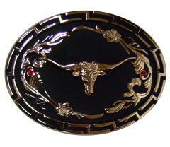 Modestone Trophy Belt Buckle Bull Head Longhorn 2 Ruby-Like Stones