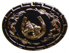 Modestone Trophy Belt Buckle Horseshoe Horse Head 2 Ruby-Like Stones