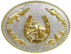 Modestone Metal Frosted Western Horse & Horseshoe Belt Buckle 3 1/2'' X 2 ¾''
