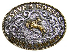 Modestone Trophy Bronco Cowboy Rodeo ''Save a Horse Ride a Cowboy'' Belt Buckle
