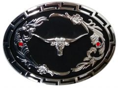 Modestone Trophy Belt Buckle Bull Head Longhorn 2 Ruby-Like Stones