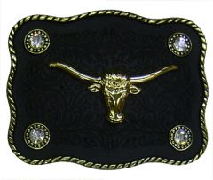 Modestone Metal Alloy Trophy Belt Buckle Bull Head 4 1/4'' X 3'' 4 clear stones