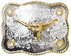 Modestone Metal Trophy Belt Buckle Bull Head 4 1/2'' X 3 1/2'' clear stones