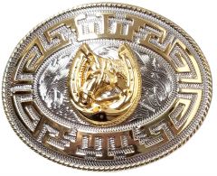 Modestone Nickel Silver Charro Belt Buckle Horse Horseshoe 4 1/4'' X 3 1/4''