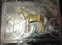 Modestone Nickel Silver Trophy Belt Buckle Standing Horse 4'' X 2 3/4''