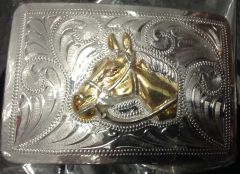 Modestone Nickel Silver Trophy Belt Buckle Horse Head 4'' X 2 3/4''
