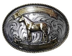 Modestone Gun Metal Belt Buckle Standing Horse ribbons Cowboy Rodeo, 4'' X 3''