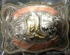 Modestone Antiqued Gun Metal Trophy Belt Buckle Cowboy Boots 4'' X 3''