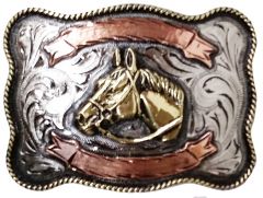 Modestone Antiqued Gun Metal Trophy Belt Buckle Horse Head 4'' X 3''