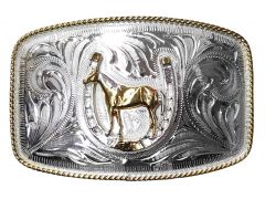 Modestone Nickel Silver Trophy Belt Buckle Horse Horseshoe 4 1/4'' X 3''
