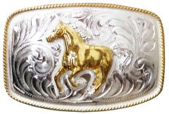 Modestone Nickel Silver Trophy Belt Buckle Galloping Horse 4 1/4'' X 3''