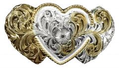 Modestone Nickel Silver Trophy Belt Buckle 3 Hearts 4'' X 2 