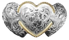 Modestone Nickel Silver Trophy Belt Buckle 3 Hearts 4'' X 2 