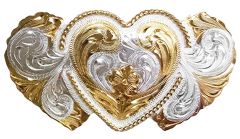 Modestone Nickel Silver Trophy Belt Buckle 3 Hearts 4'' X 2 