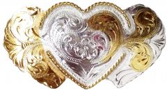 Modestone Nickel Silver Trophy Belt Buckle 3 Hearts 4'' X 2 
