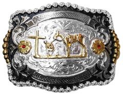 Modestone Nickel Silver Trophy Belt Buckle Horse Cowboy Cross Christian