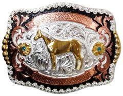 Modestone Nickel Silver Trophy Belt Buckle Standing Horse 4'' X 3 