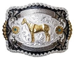 Modestone Nickel Silver Trophy Belt Buckle Standing Horse 4'' X 3 
